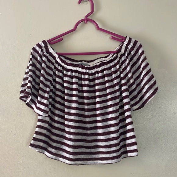 Charlotte Russe Burgandy & White Striped Top- Size Medium - Picture 2 of 5